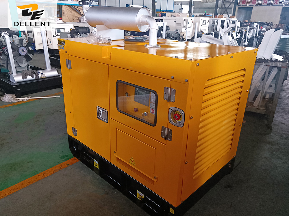 Small 12kW silent diesel generator with an external residential silencer, powered by a Yuchai engine from DELLENT POWER.